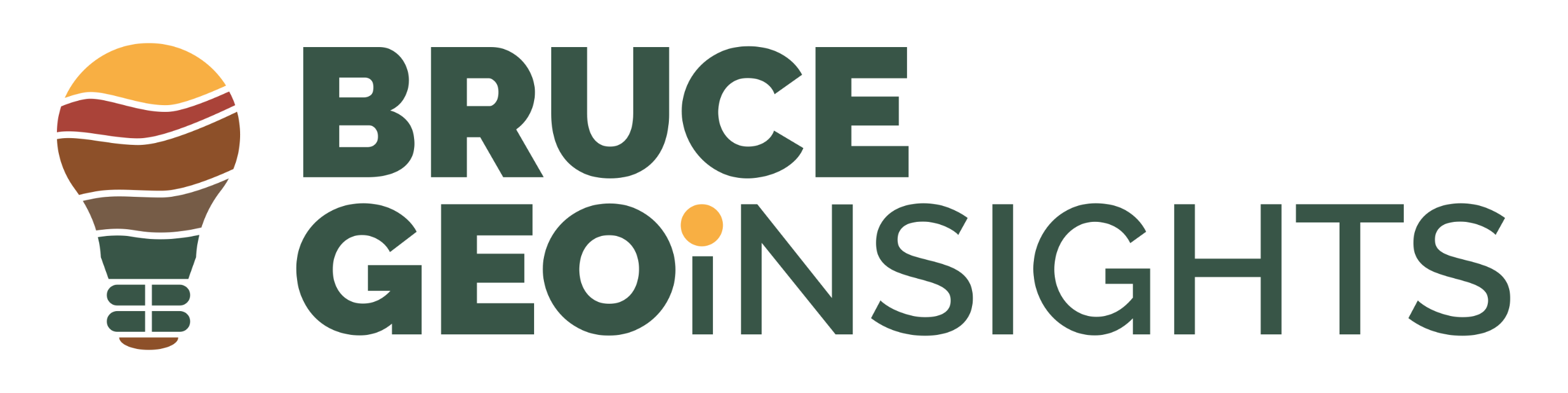 Bruce GeoInsights text with an earth toned lightbulb logo